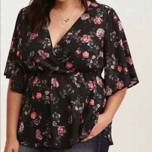 TORRID | Faux Wrap Black Floral Baby Doll Top